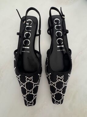 Gucci Black Crystal-Embellished Slingback Mules